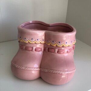 Vintage NAPCO Pink Baby Shoes Bootie Planter Girl Gift Shower Organizer Vase